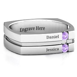 Men's Crevice Grooved Square-shaped Gemstone Ring in 925 Sterling Silver with Amethyst