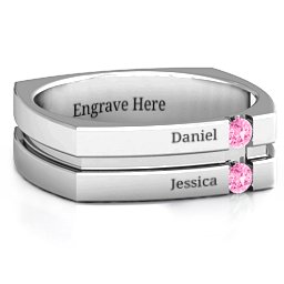 Men's Crevice Grooved Square-shaped Gemstone Ring in 925 Sterling Silver with Pink Tourmaline