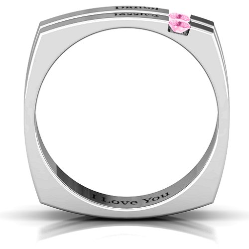 Men's Crevice Grooved Square-shaped Gemstone Ring – Sterling Silver with Pink Tourmaline