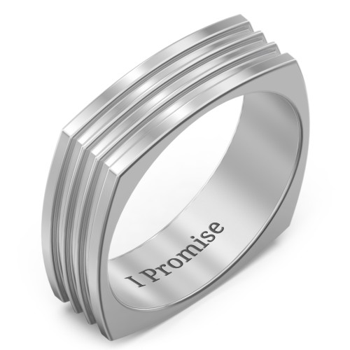 Men's Stria Grooved Square-shaped Ring – Sterling Silver