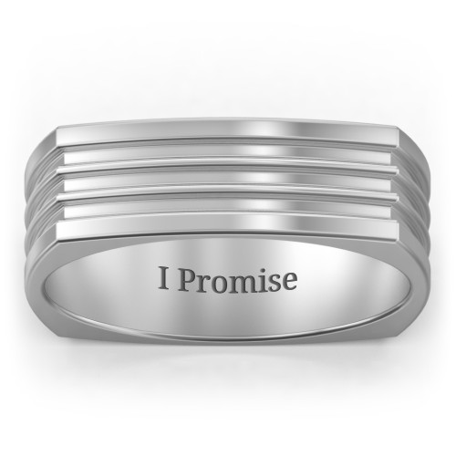 Men's Stria Grooved Square-shaped Ring – Sterling Silver