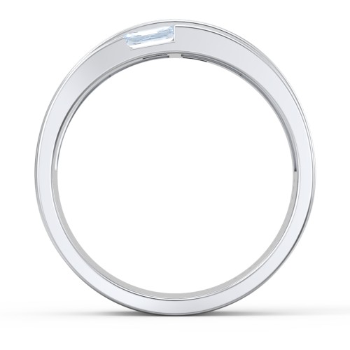 Men's Double Baguette Ring – Sterling Silver with Aquamarine