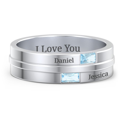 Men's Double Baguette Ring – Sterling Silver with Blue Topaz