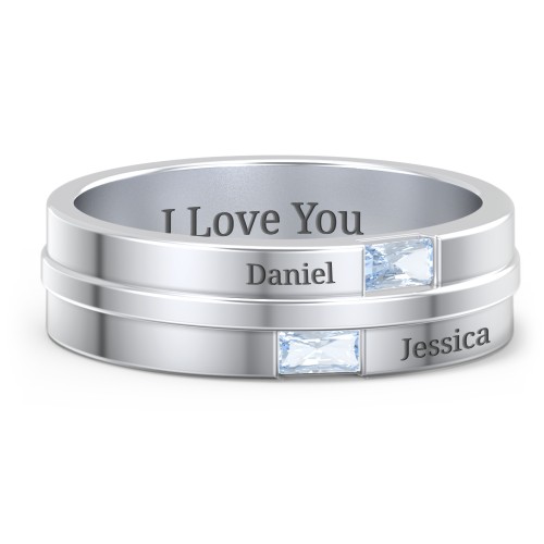 Men's Double Baguette Ring – Sterling Silver with Aquamarine
