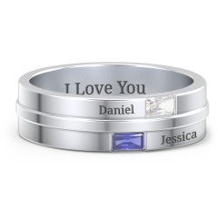 Men's Double Baguette Ring – 10K Rose Gold with Cubic Zirconia and Blue Sapphire