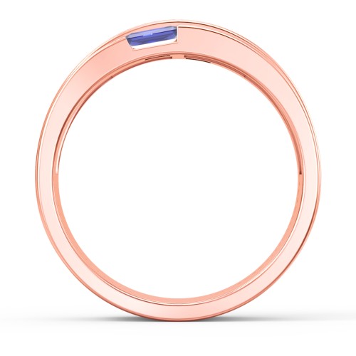 Men's Double Baguette Ring – 10K Rose Gold with Cubic Zirconia and Blue Sapphire