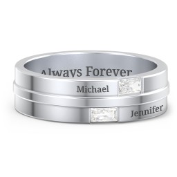 Men's Double Baguette Ring in 925 Sterling Silver with Diamond