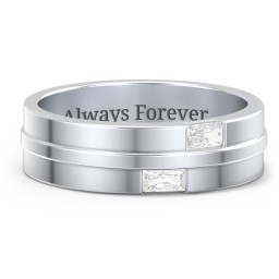 Men's Double Baguette Ring in 925 Sterling Silver with Diamond