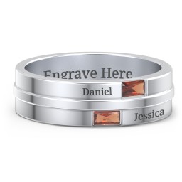Men's Double Baguette Ring in 925 Sterling Silver with Garnet