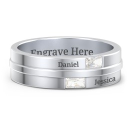 Men's Double Baguette Ring in 925 Sterling Silver with Cubic Zirconia