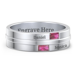 Men's Double Baguette Ring in 925 Sterling Silver with Ruby