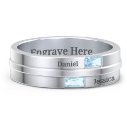 Men's Double Baguette Ring in 925 Sterling Silver with Blue Topaz
