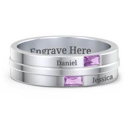 Men's Double Baguette Ring in 925 Sterling Silver with Amethyst
