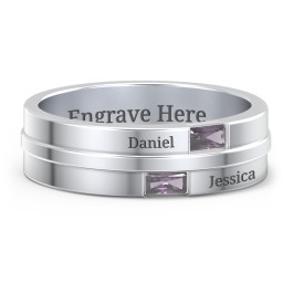 Men's Double Baguette Ring in 925 Sterling Silver with Alexandrite
