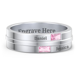 Men's Double Baguette Ring in 925 Sterling Silver with Pink Tourmaline