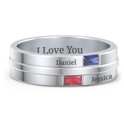 Men's Double Baguette Ring in 925 Sterling Silver with Blue Sapphire and Garnet