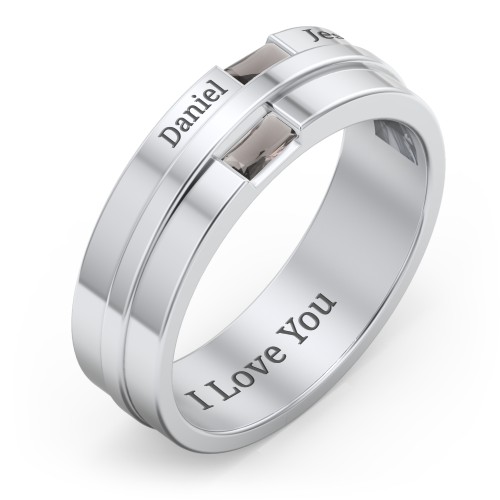 Men's Double Baguette Ring – Sterling Silver with Smokey Quartz