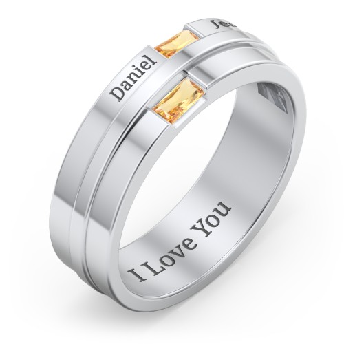 Men's Double Baguette Ring – Sterling Silver with Citrine