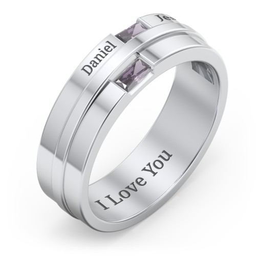 Men's Double Baguette Ring – Sterling Silver with Alexandrite