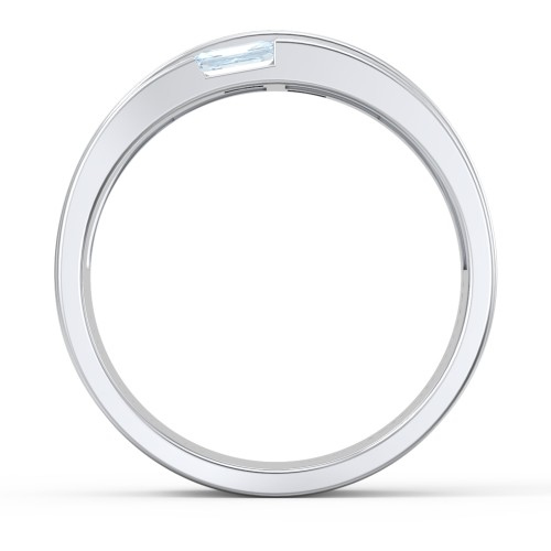 Men's Double Baguette Ring – Sterling Silver with Aquamarine