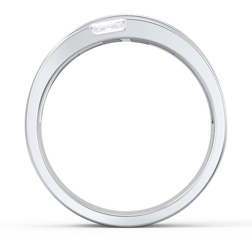 Men's Double Baguette Ring – Sterling Silver with Diamond