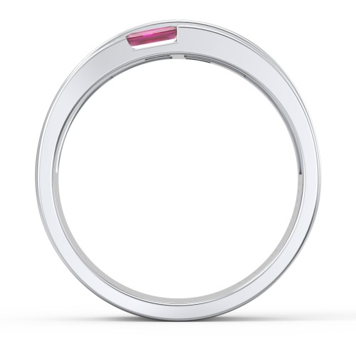 Men's Double Baguette Ring – Sterling Silver with Ruby