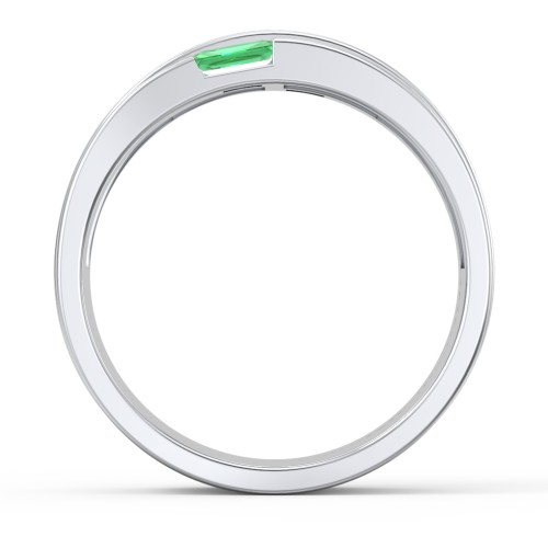 Men's Double Baguette Ring – Sterling Silver with Emerald