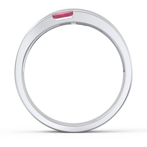 Men's Double Baguette Ring – Sterling Silver with Ruby