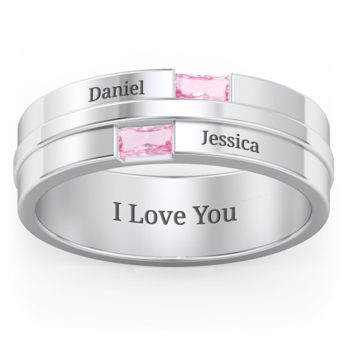 Men's Double Baguette Ring – Sterling Silver with Pink Tourmaline