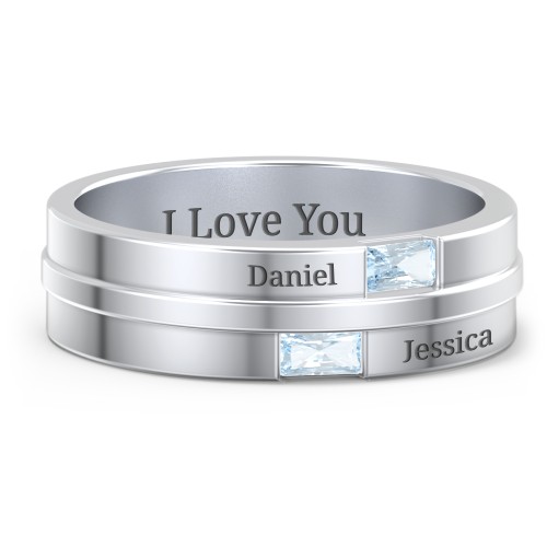 Men's Double Baguette Ring – Sterling Silver with Aquamarine
