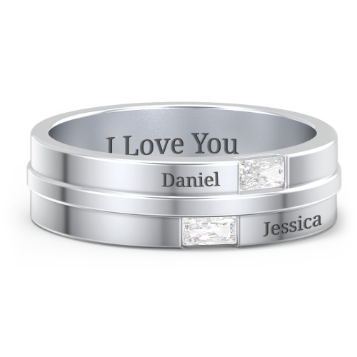 Men's Double Baguette Ring – Sterling Silver with Diamond