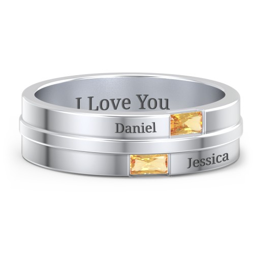 Men's Double Baguette Ring – Sterling Silver with Citrine