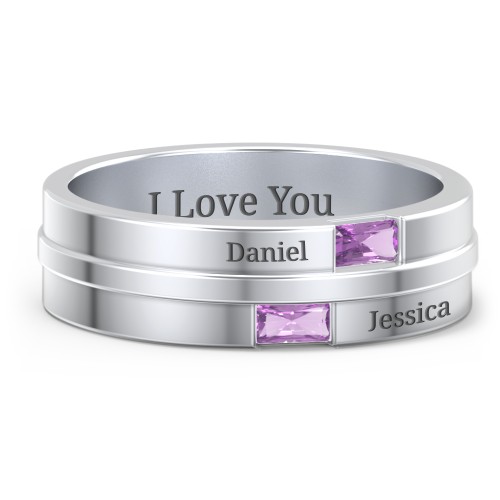 Men's Double Baguette Ring – Sterling Silver with Amethyst