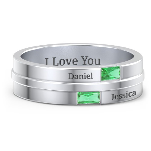 Men's Double Baguette Ring – Sterling Silver with Emerald
