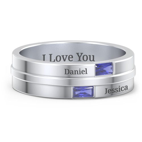 Men's Double Baguette Ring – Sterling Silver with Blue Sapphire