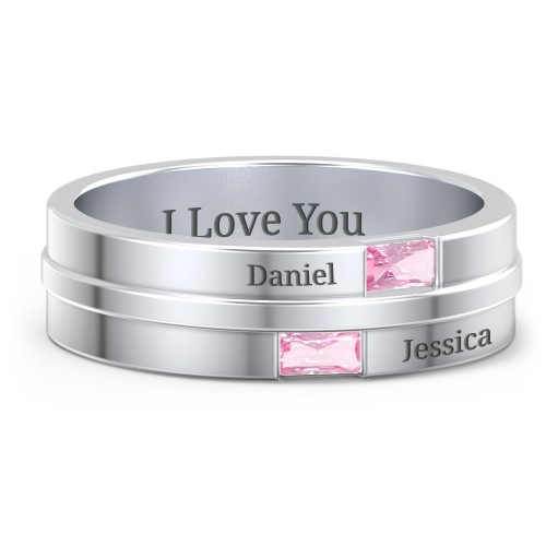 Men's Double Baguette Ring – Sterling Silver with Pink Tourmaline