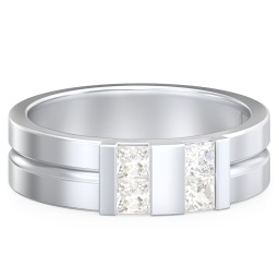 Men's Engravable 4 Stone Grooved Ring