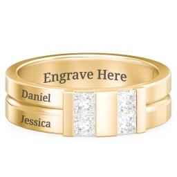 Men's Engravable 4 Stone Grooved Ring