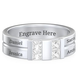 Men's Engravable 4 Stone Grooved Ring