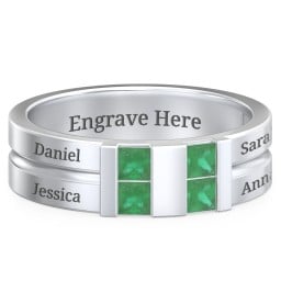 Men's Engravable 4 Stone Grooved Ring