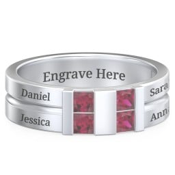 Men's Engravable 4 Stone Grooved Ring
