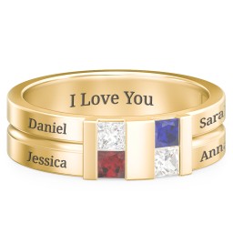 Men's Engravable 4 Stone Grooved Ring