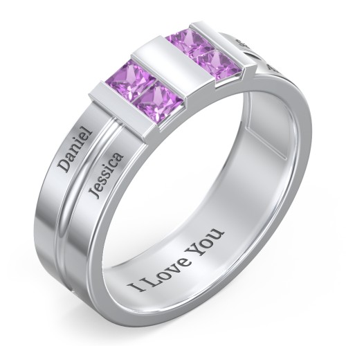 Men's Engravable 4 Stone Grooved Ring