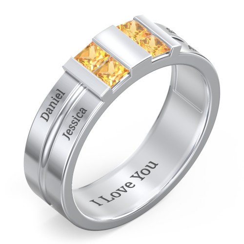 Men's Engravable 4 Stone Grooved Ring