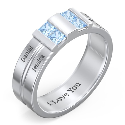 Men's Engravable 4 Stone Grooved Ring