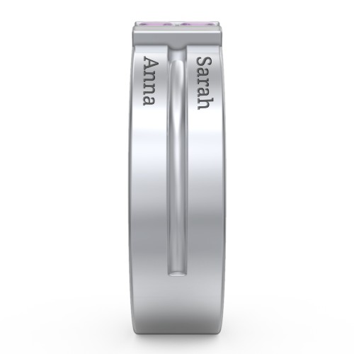 Men's Engravable 4 Stone Grooved Ring