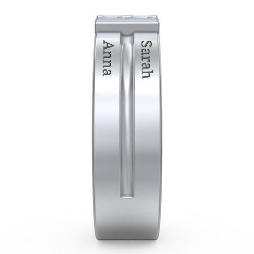 Men's Engravable 4 Stone Grooved Ring