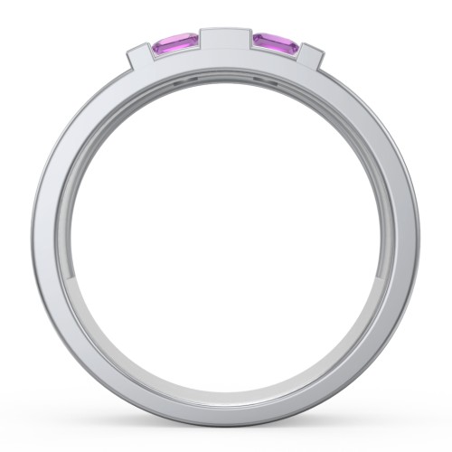 Men's Engravable 4 Stone Grooved Ring