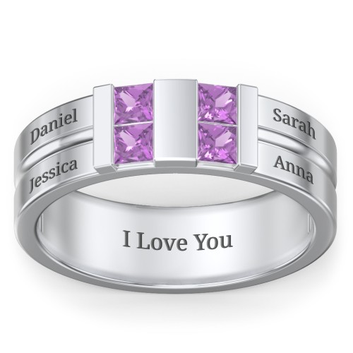 Men's Engravable 4 Stone Grooved Ring
