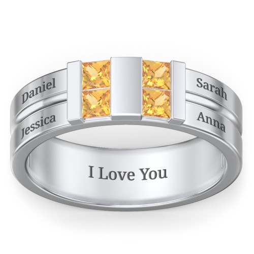 Men's Engravable 4 Stone Grooved Ring
